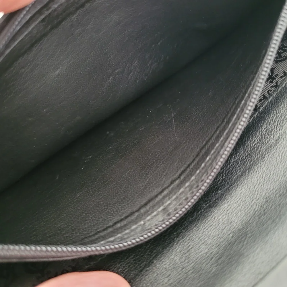 Dunhill Black Leather Long Bifold Wallet Carbon Fiber Weave Zipper Pocket